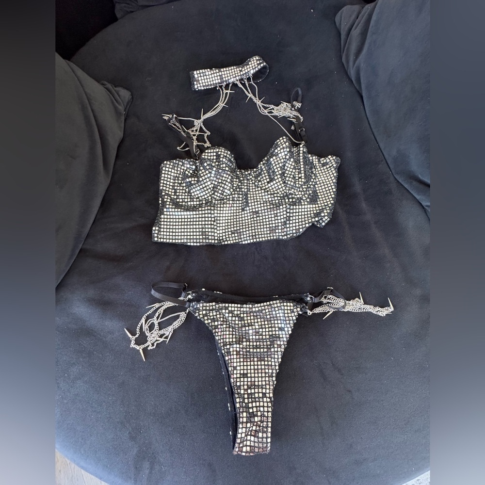 Women's  Silver Embellished Top and Bottom Set